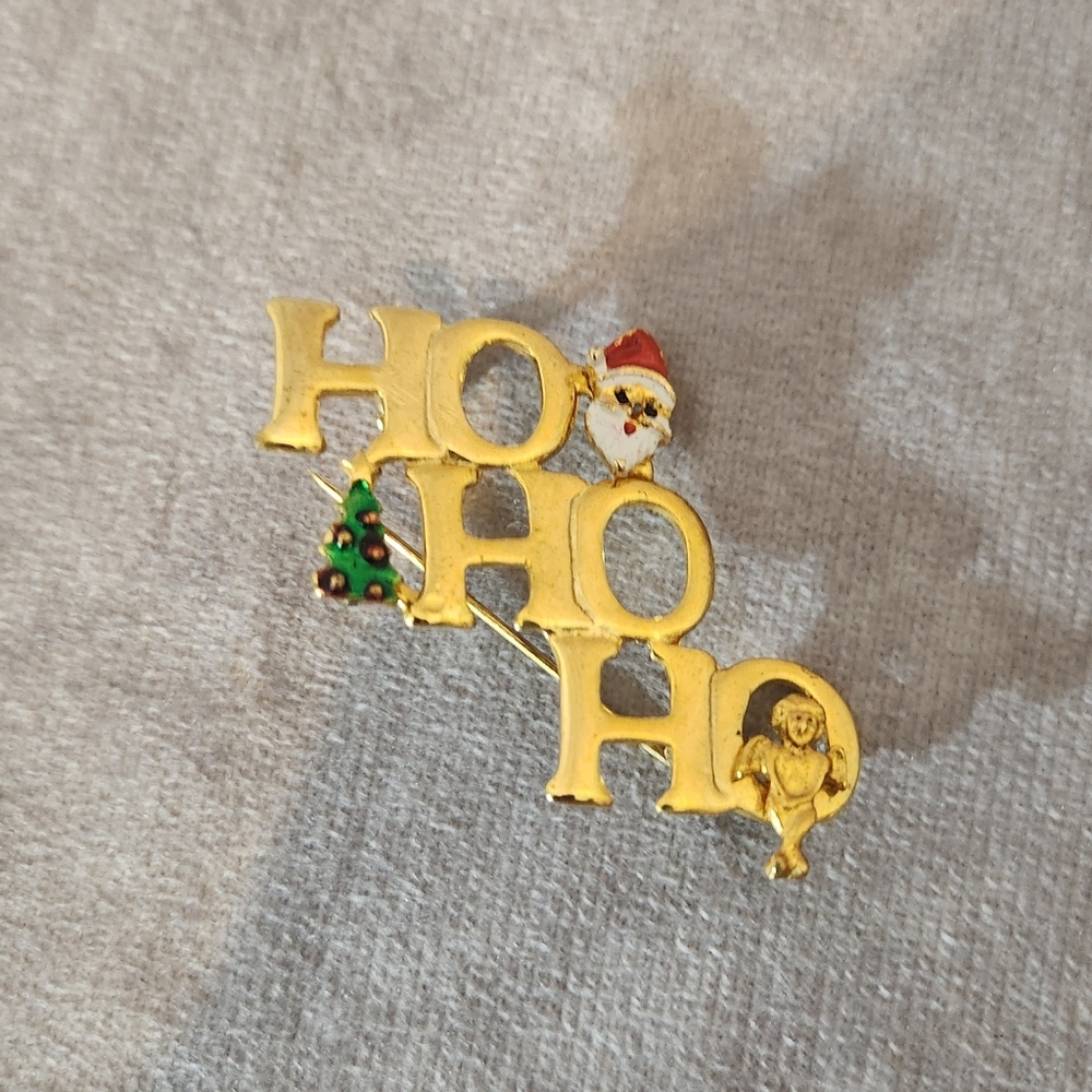 Festive Coldwater Creek Gold 'Ho Ho Ho' Holiday Pin